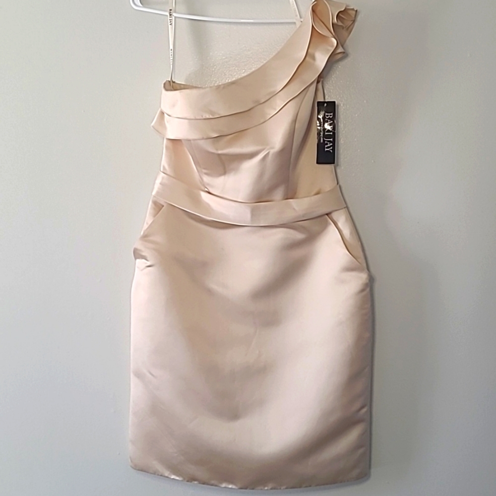 Cream Bari Jay One Shoulder Sheath Gown Size 14